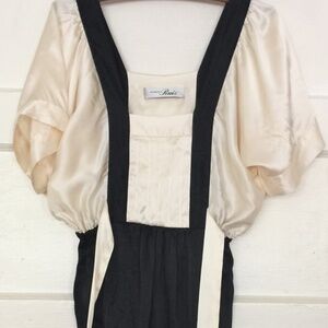 Richard Ruiz Silk Tie Waist Pinafore Apron Style Dress with Pockets NWOT